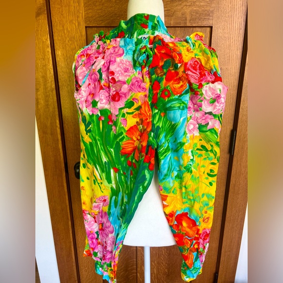 Jams World Pants - Vintage 90s 💚🌈 Jams World Floral Neon Watercolor Drawstring Pants S🧡❤️🌈